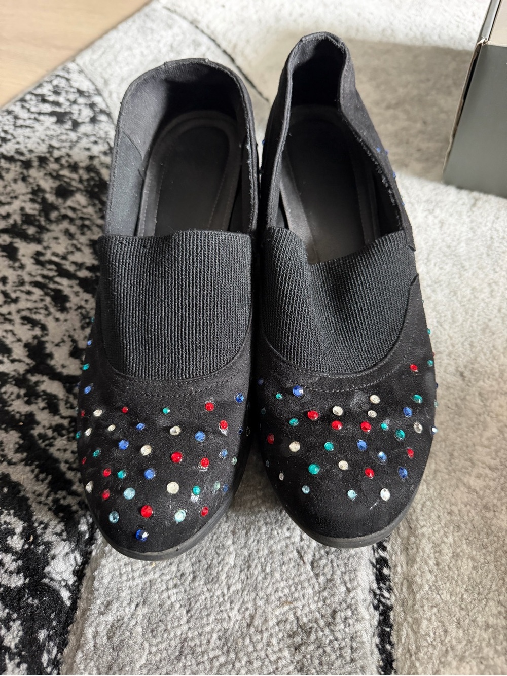Black Slip-On Flats with Multicolor Stud Accents